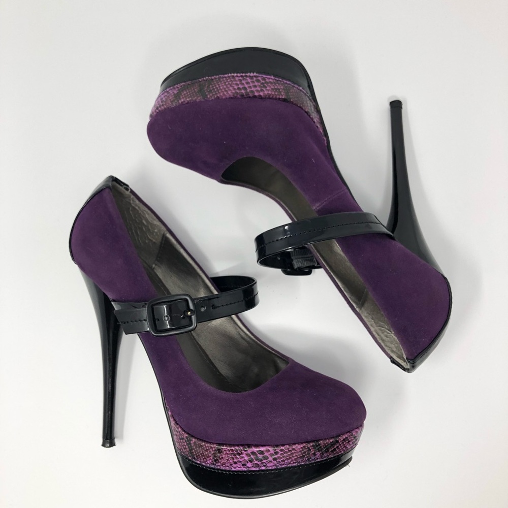 Qupid heels purple & black suede snake skin trim - Picture 2 of 5